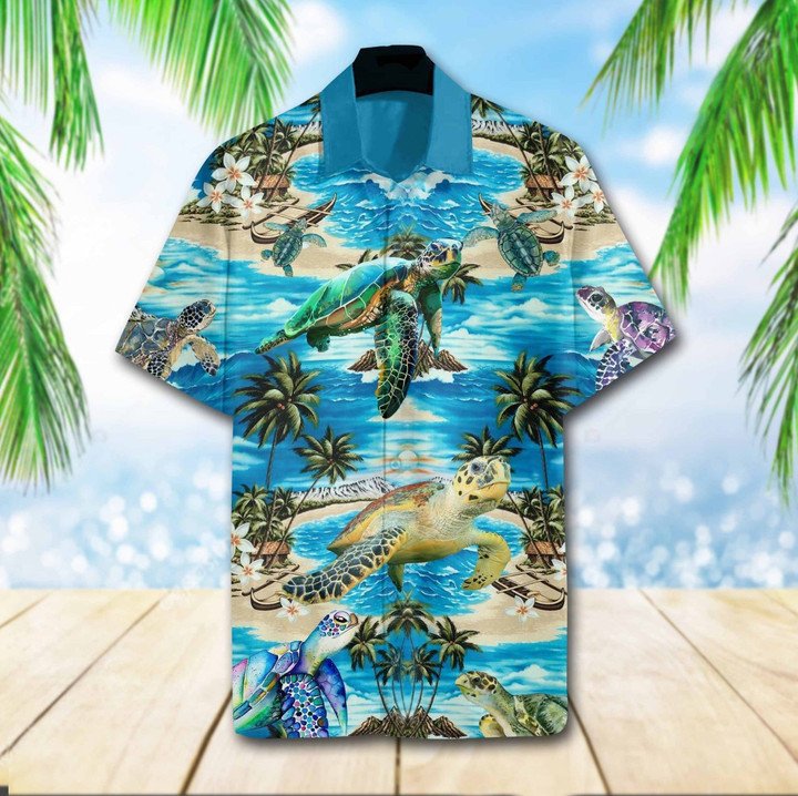 Turtle Beach Coconut Tree Hawaiian Shirt
