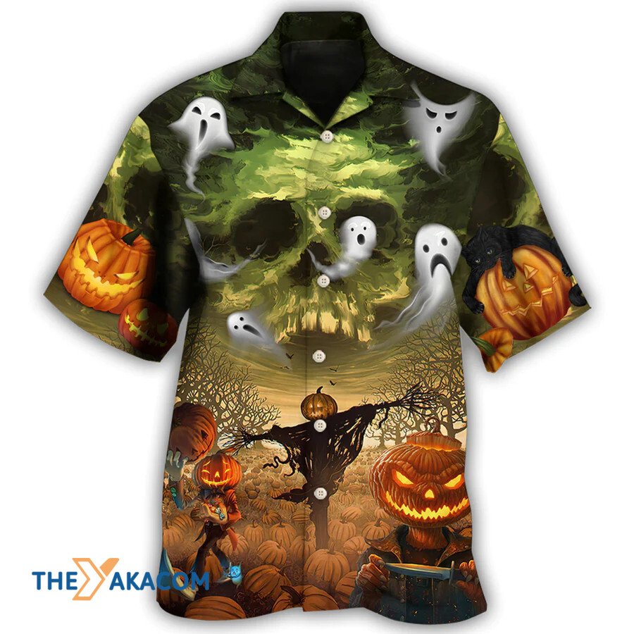 Halloween Pumpkin Crazy Ghost Style Hawaiian Shirt