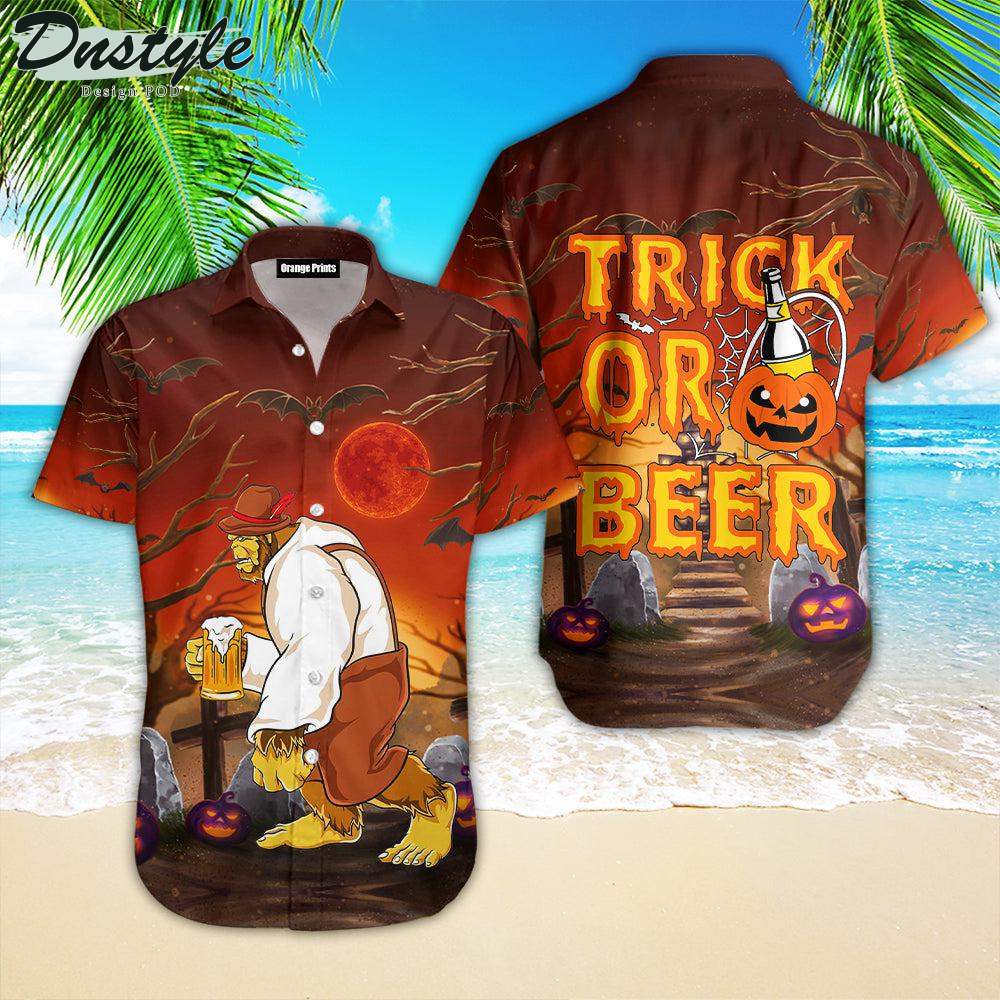 Bigfoot Trick Or Beer Halloween Hawaiian Shirt