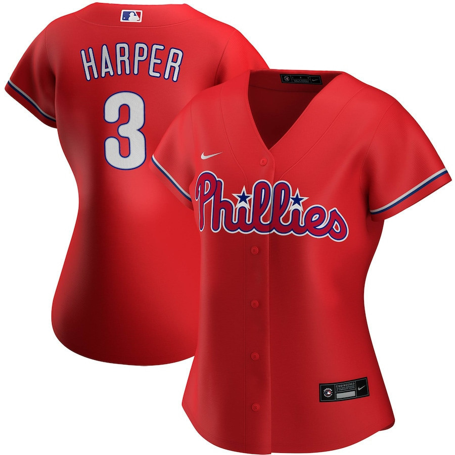 Bryce Harper #3 Philadelphia Phillies Women's Alternate Player Jersey - Red MLB Jersey