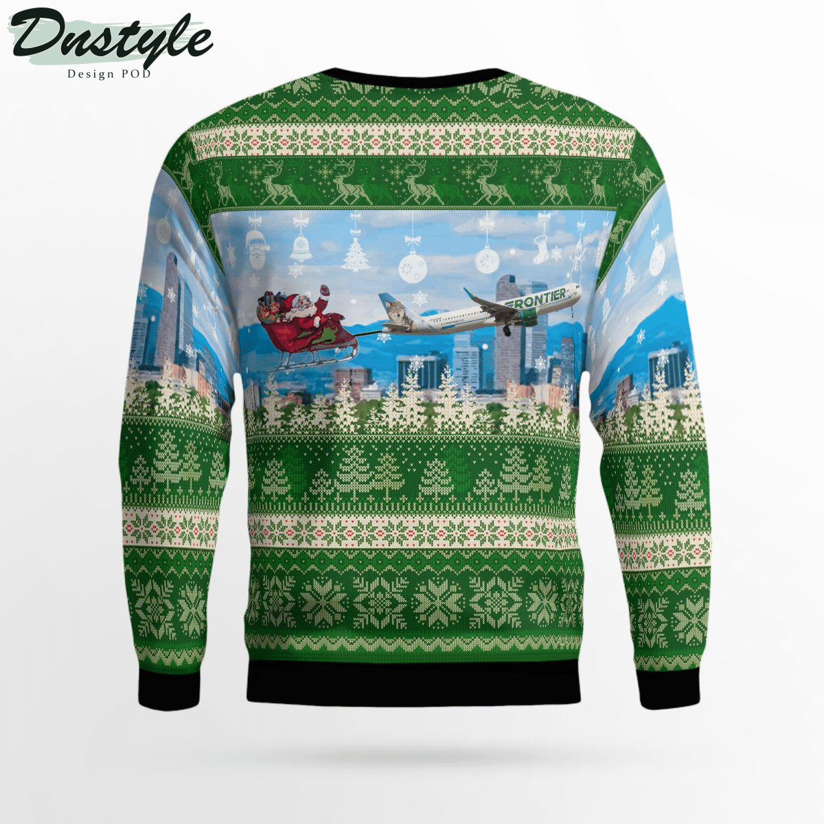 Frontier Airlines Airbus A321-211 With Santa Over Denver Ugly Christmas Sweater