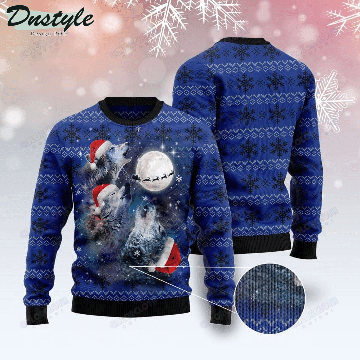 Wolf Under The Moon Ugly Christmas Sweater