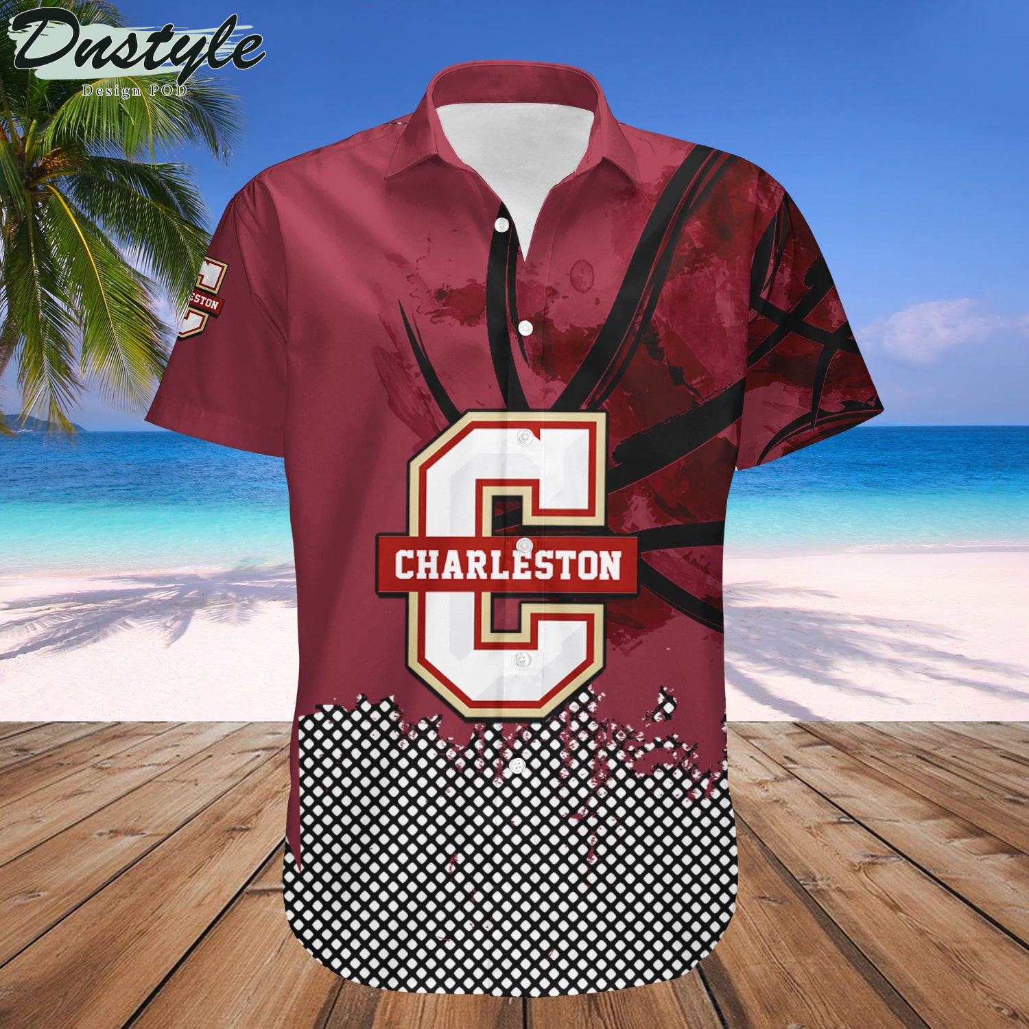 College of Charleston Cougars Basketball Net Grunge Pattern Hawaii Shirt