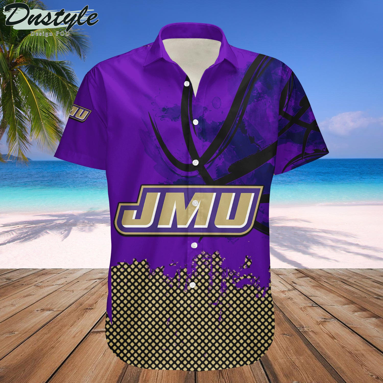 James Madison Dukes Basketball Net Grunge Pattern Hawaii Shirt