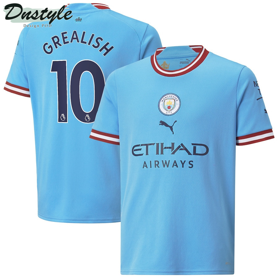 Jack Grealish #10 Manchester City Youth 2022/23 Home Player Jersey – Sky Blue