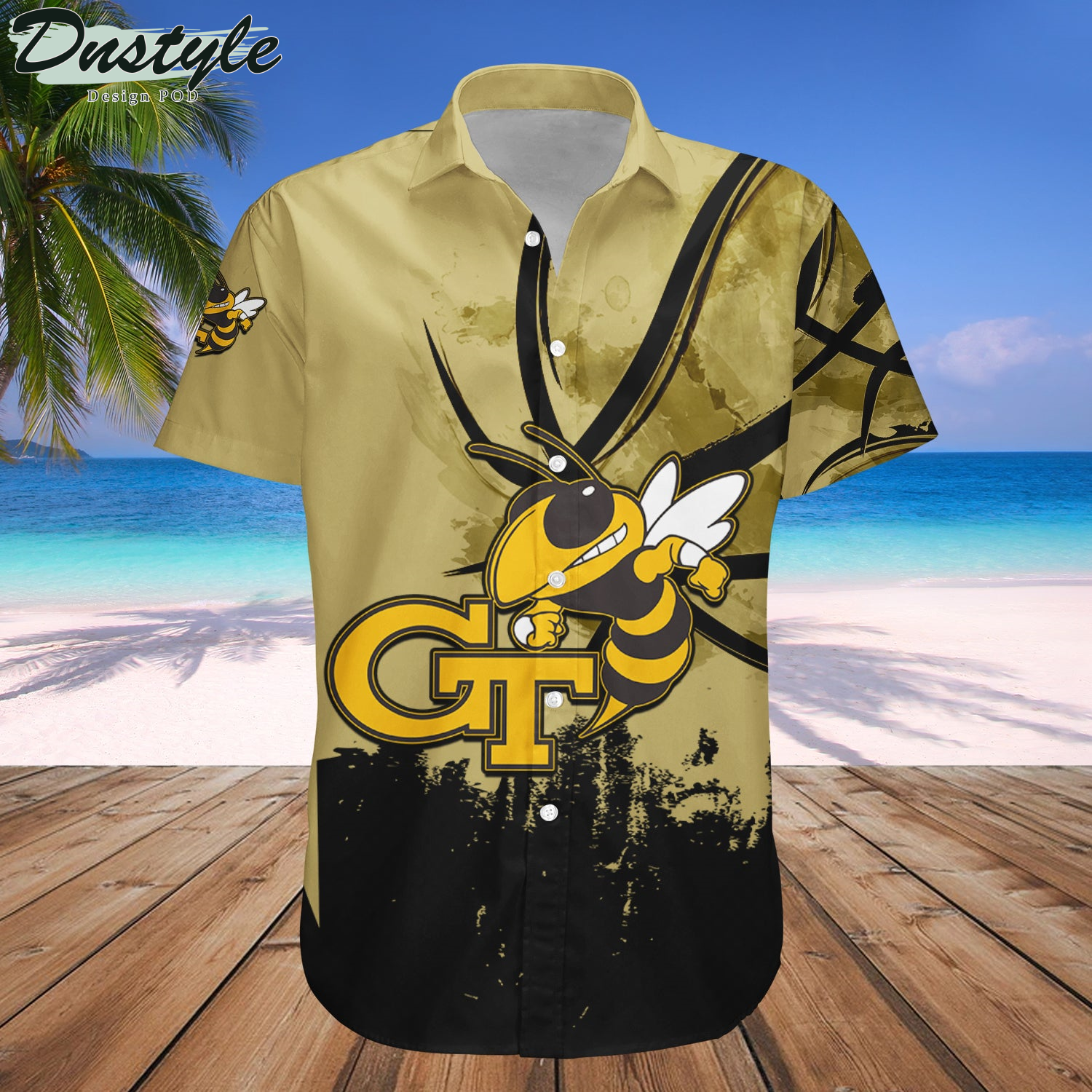 Georgia Tech Yellow Jackets Basketball Net Grunge Pattern Hawaii Shirt