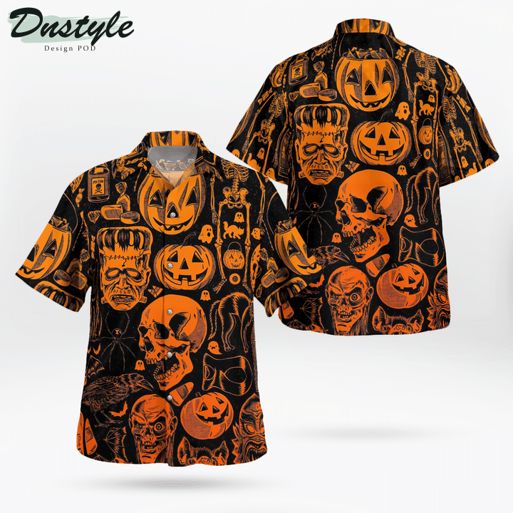 Scary Halloween Villain Symbols Pumpkin Skull Spooky Hawaiian Shirt