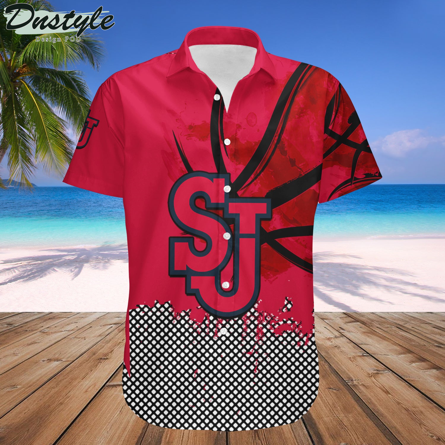 St.John’s Red Storm Basketball Net Grunge Pattern Hawaii Shirt