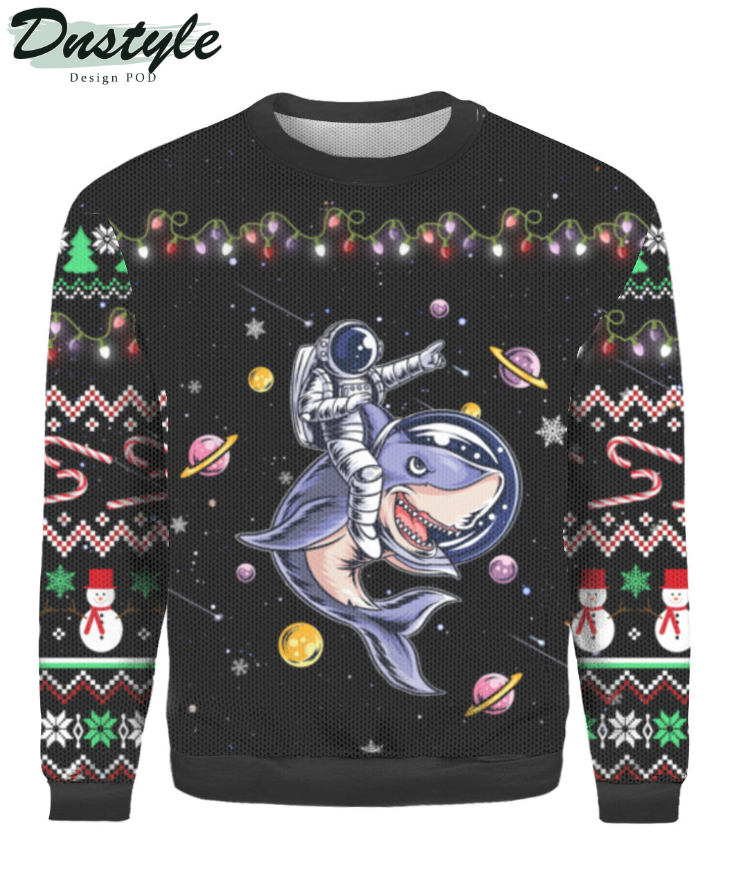 Funny Astronauts Ride A Shark In Space With The Planet Ugly Christmas Sweater