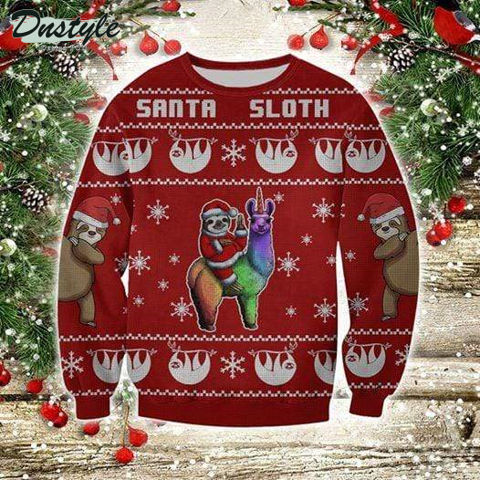 Santa Sloth With Llama Red Ugly Christmas Sweater