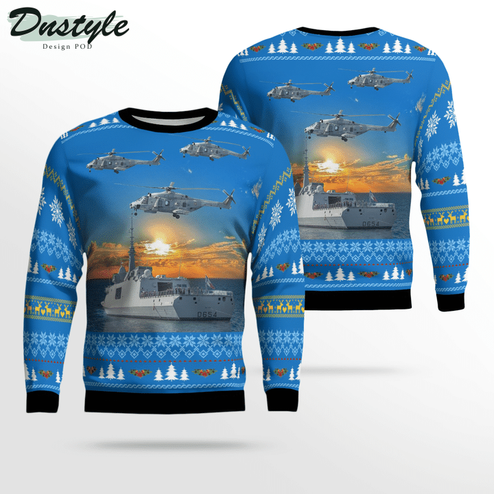 French Navy ship Auvergne & NH90 Helicopter Ugly Merry Christmas Sweater