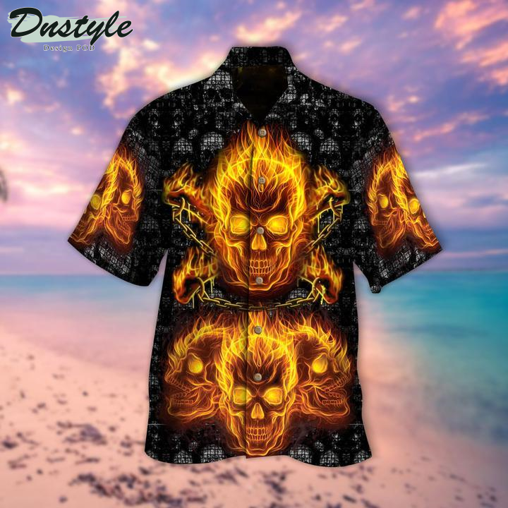 Fire Skull Black Halloween Hawaiian Shirt