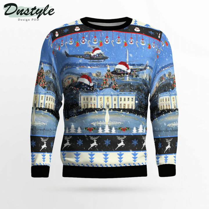 US Air Force Bell UH-1N Twin Huey of the 1st Helicopter Squadron flying over Washington DC Ugly Merry Christmas Sweater