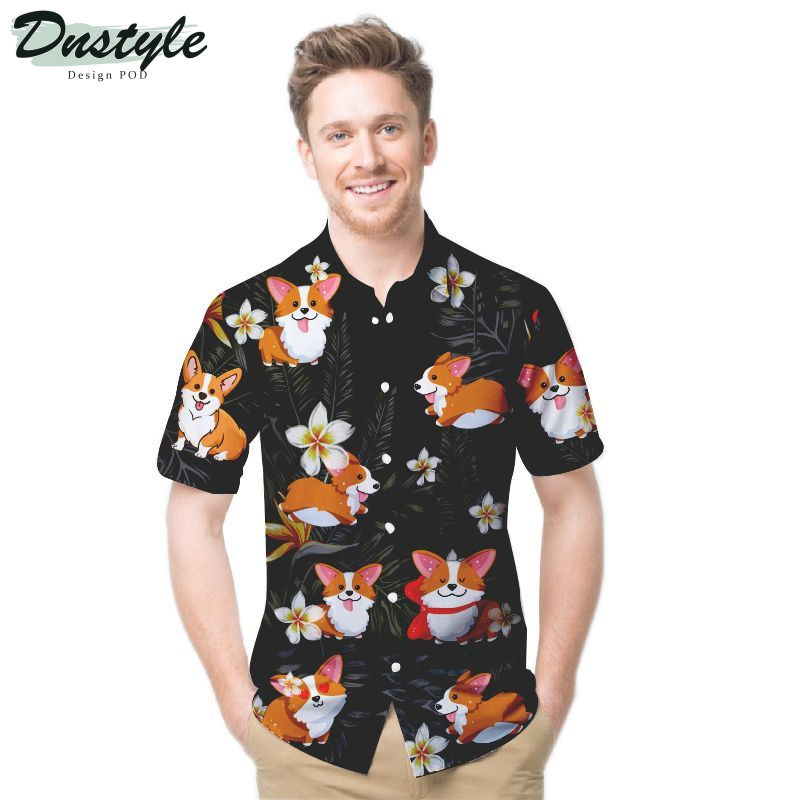 Corgi Tropical Flowers Hawaiian Shirt For Dog Lovers - Gift For Corgi Dog Lovers