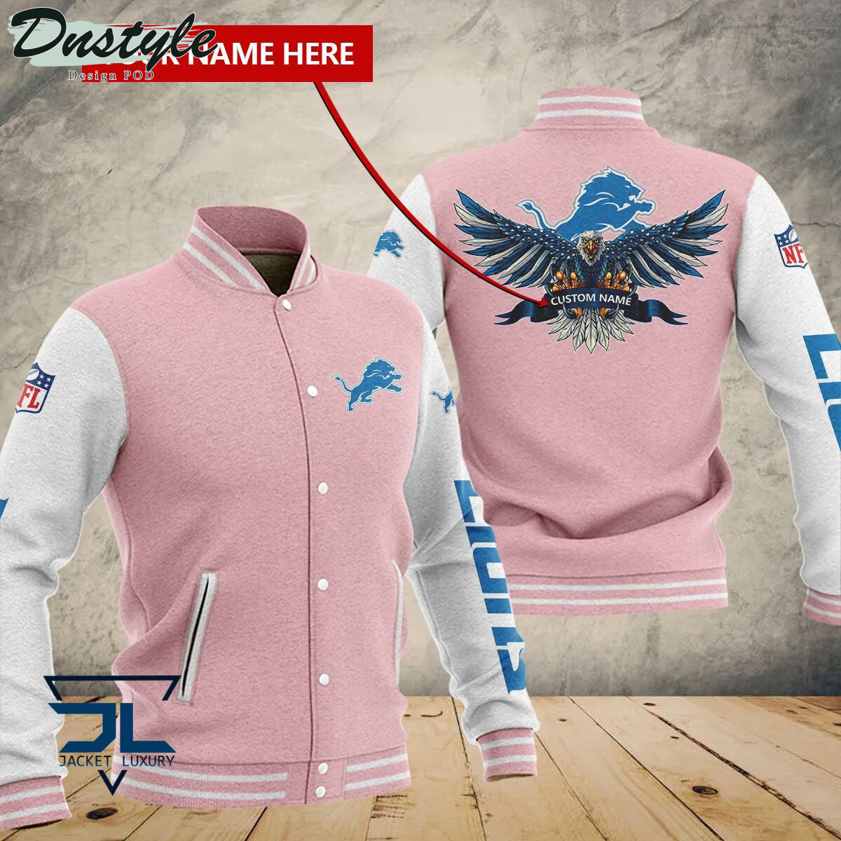 Detroit Lions Eagles Custom Name Baseball Jacket