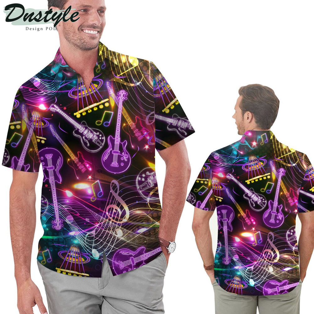 Neon Guitar Music Staves Hawaiian Shirt