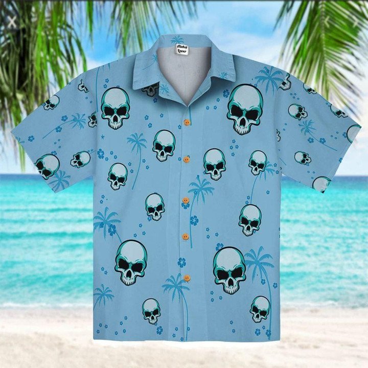 Blue Skull Coconut Tree Hawaiian Shirt