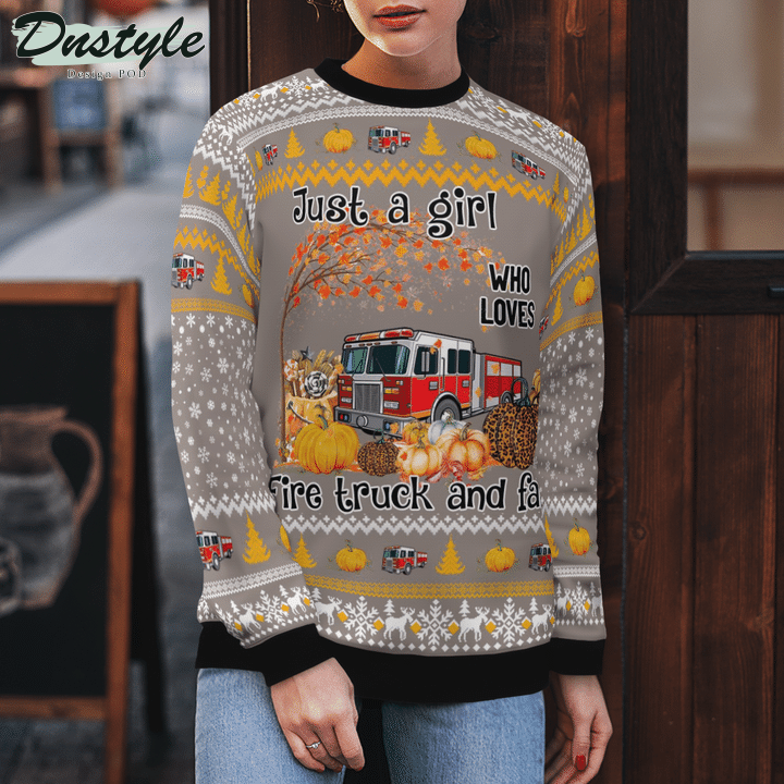 Fire Truck Just Girl Who Loves Ugly Merry Christmas Sweater