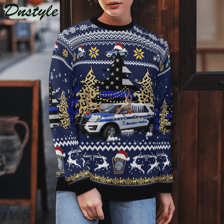 Boston Police Department BPD Ford Police Interceptor Utility Ugly Merry Christmas Sweater