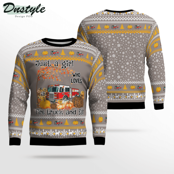 Fire Truck Just Girl Who Loves Ugly Merry Christmas Sweater