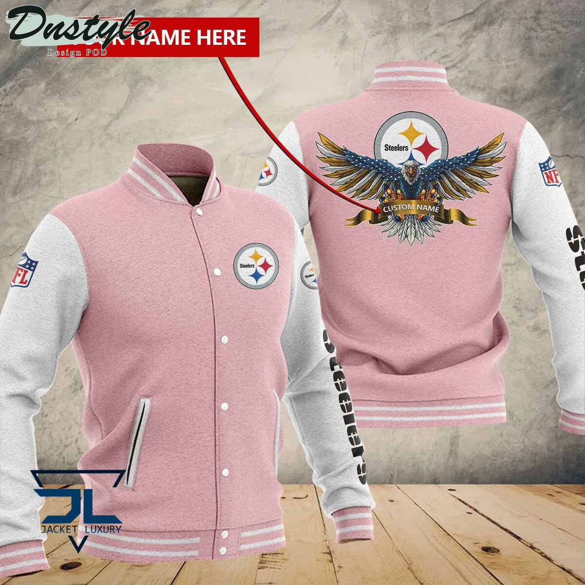 Pittsburgh Steelers Eagles Custom Name Baseball Jacket