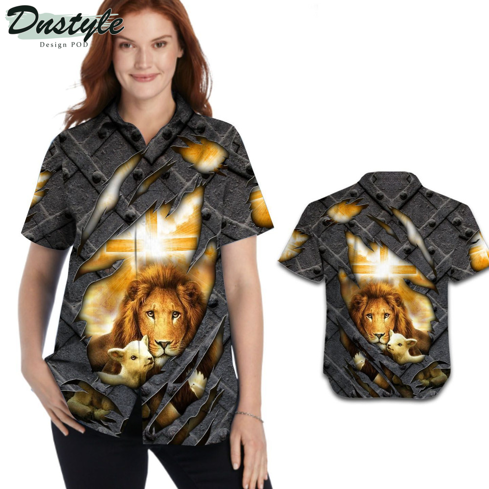 Lion And The Lamb Cracked Metal Hawaiian Shirt