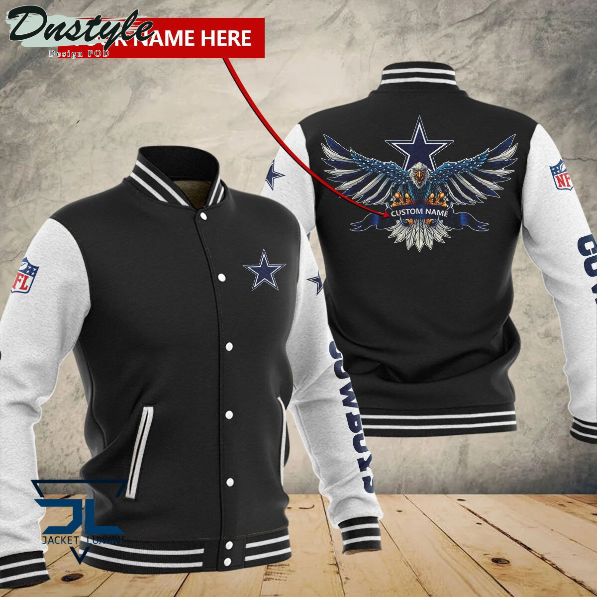 Dallas Cowboys Eagles Custom Name Baseball Jacket