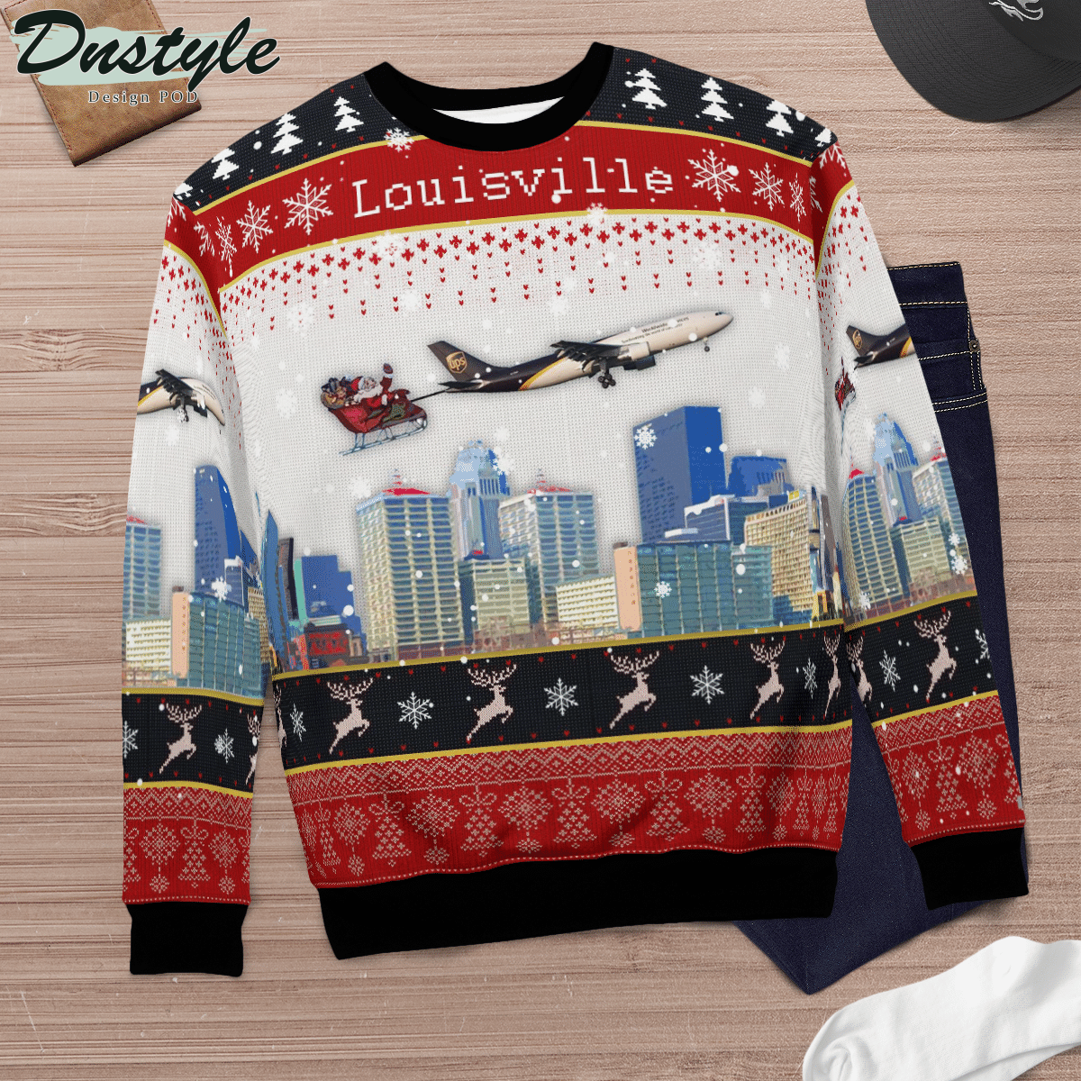 UPS Airbus A300F4-622R With Santa Over Louisville Ugly Christmas Sweater
