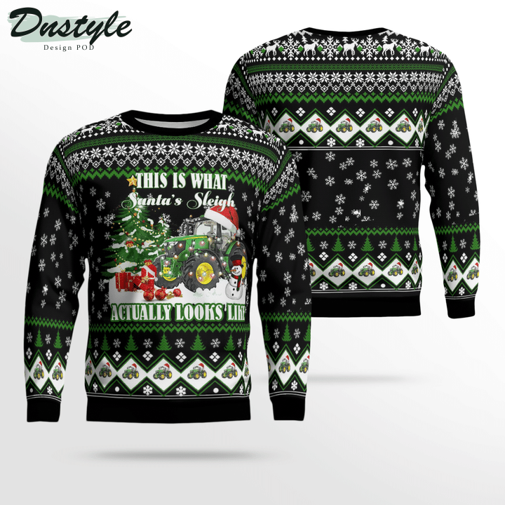 This Is What Santa & Sleigh Actually Looks Like Green Tractor Ugly Merry Christmas Sweater