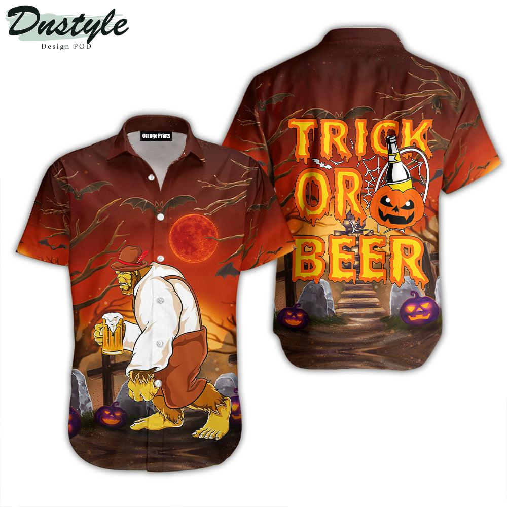 Bigfoot Trick Or Beer Halloween Hawaiian Shirt