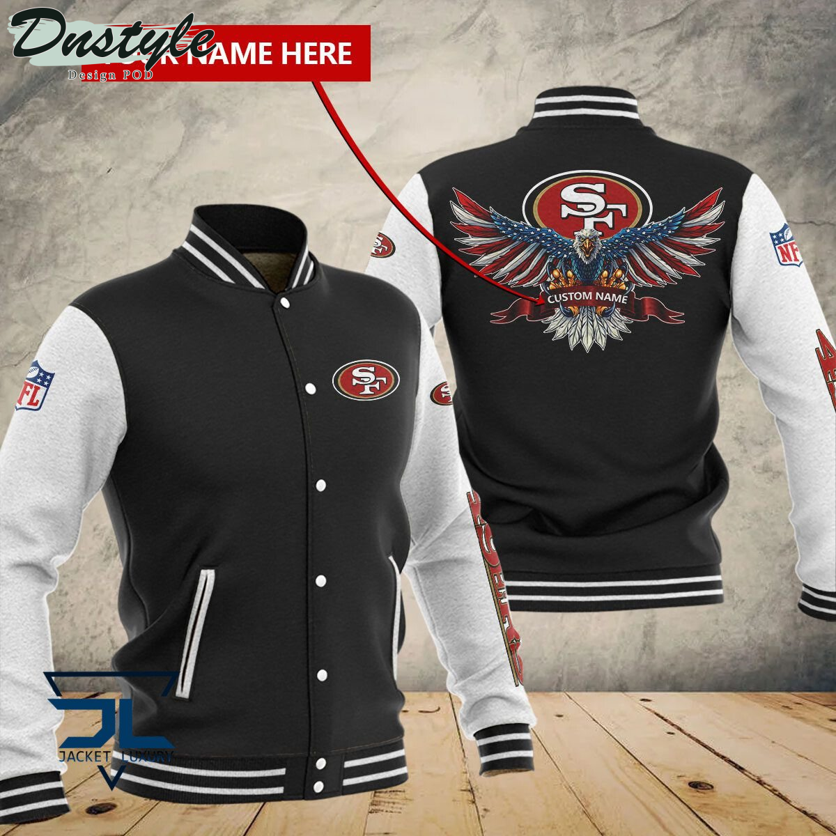 San Francisco 49ers Eagles Custom Name Baseball Jacket