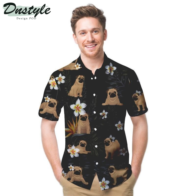 Pug Tropical Flowers Hawaiian Shirt