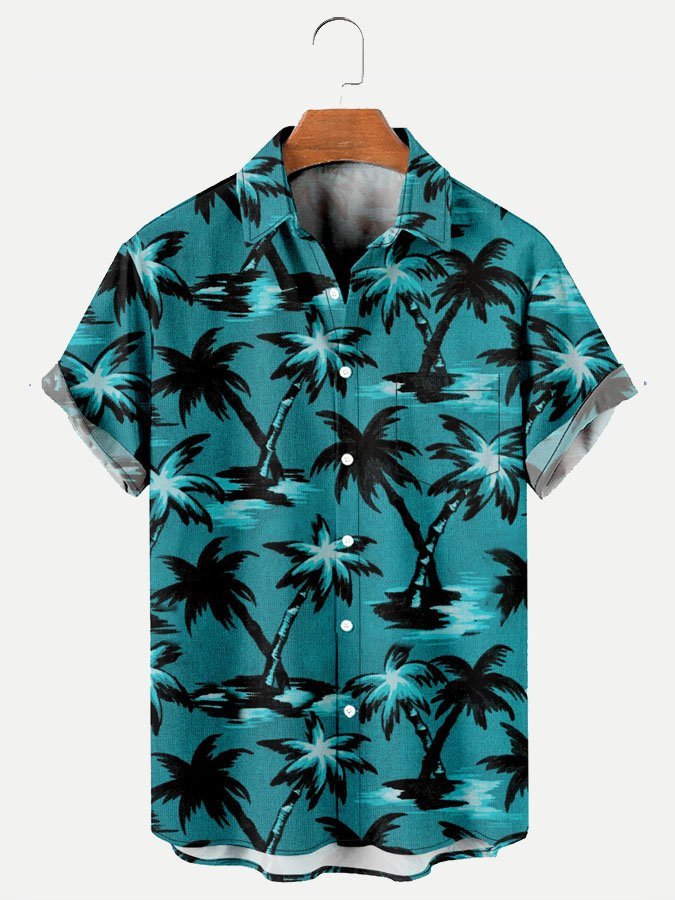 Coconut Tree Beach With Pocket Hawaiian Shirt