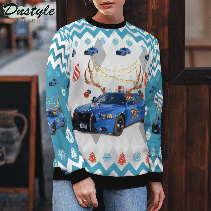 Michigan State Police Dodge Charger Ugly Merry Christmas Sweater