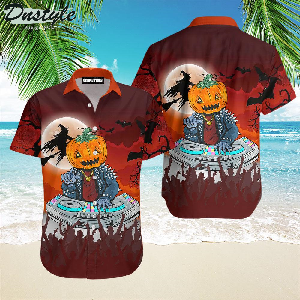Pumpkin DJ Music Halloween Party Hawaiian Shirt