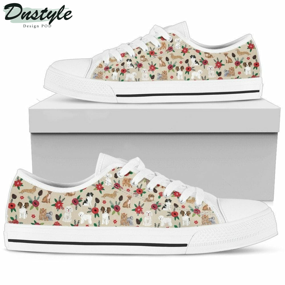 Dogs On Floral Low Top Shoes Sneakers
