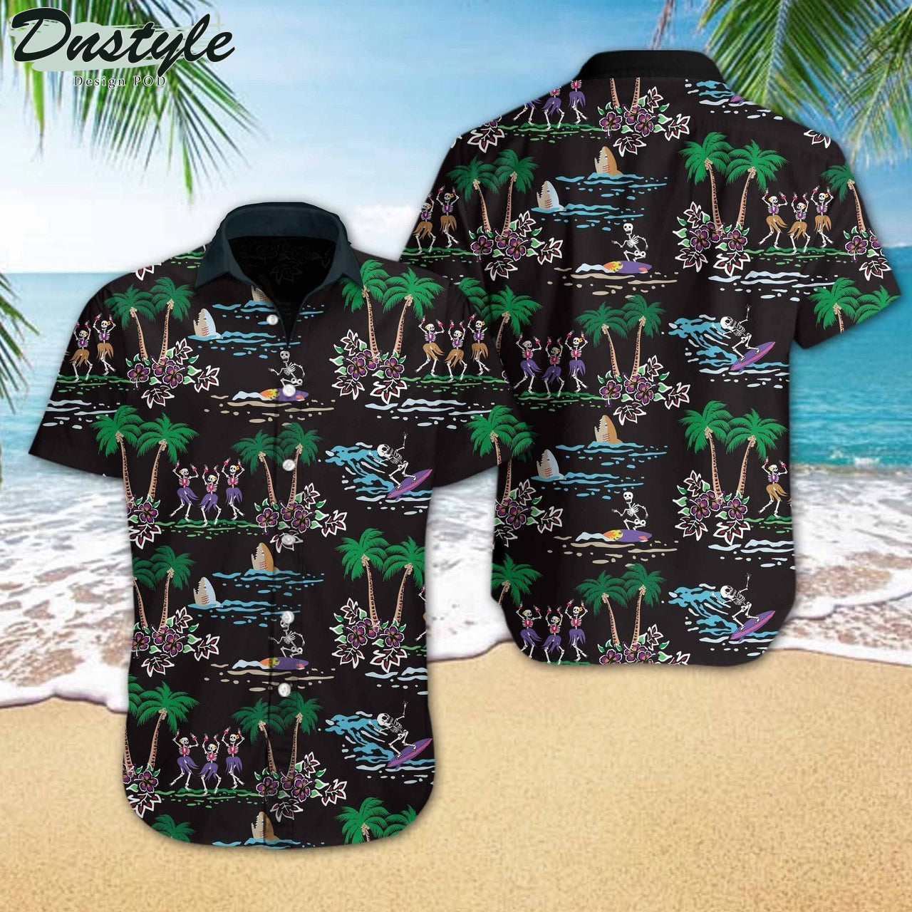 Skeleton Beach Halloween Hawaiian Shirt
