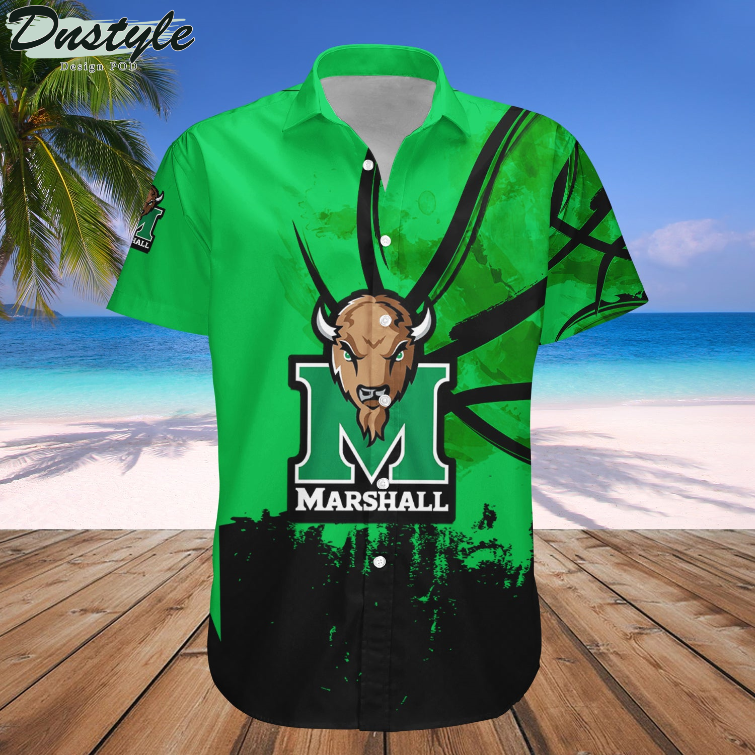 Marshall Thundering Herd Basketball Net Grunge Pattern Hawaii Shirt