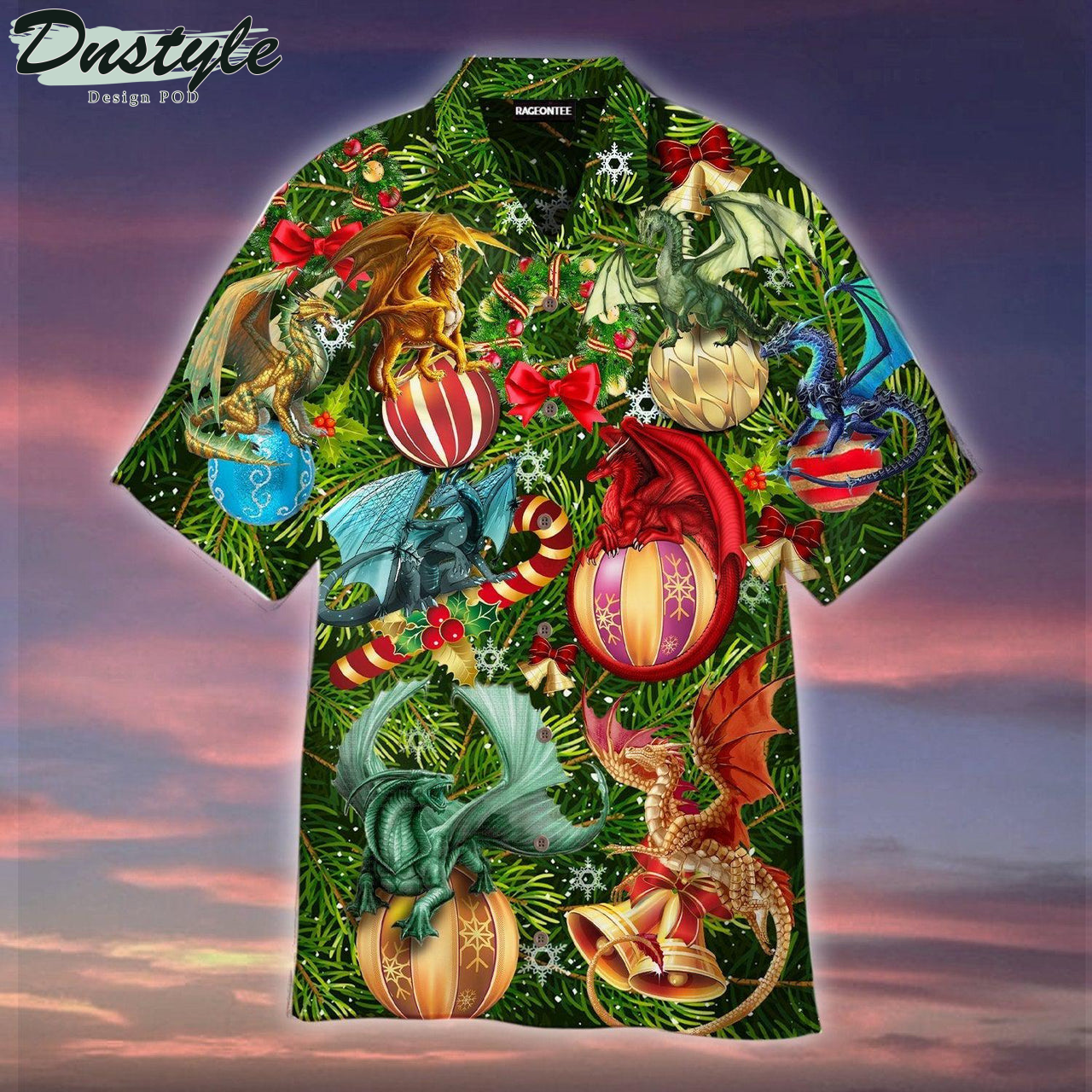 Christmas Dragon Under The Mistletoe Hawaiian Shirt