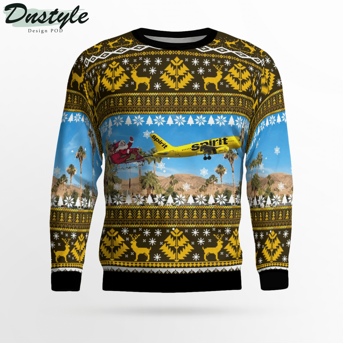 Spirit Airlines Airbus A319 With Santa Over Palm Springs Ugly Christmas Sweater