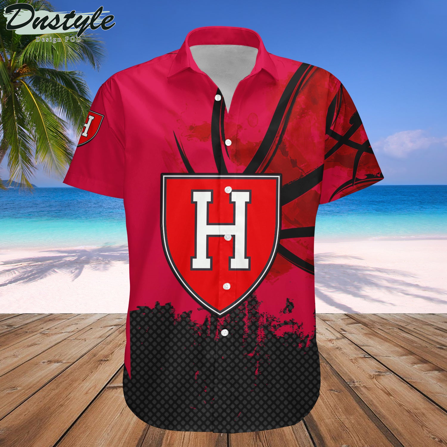 Harvard Crimson Basketball Net Grunge Pattern Hawaii Shirt