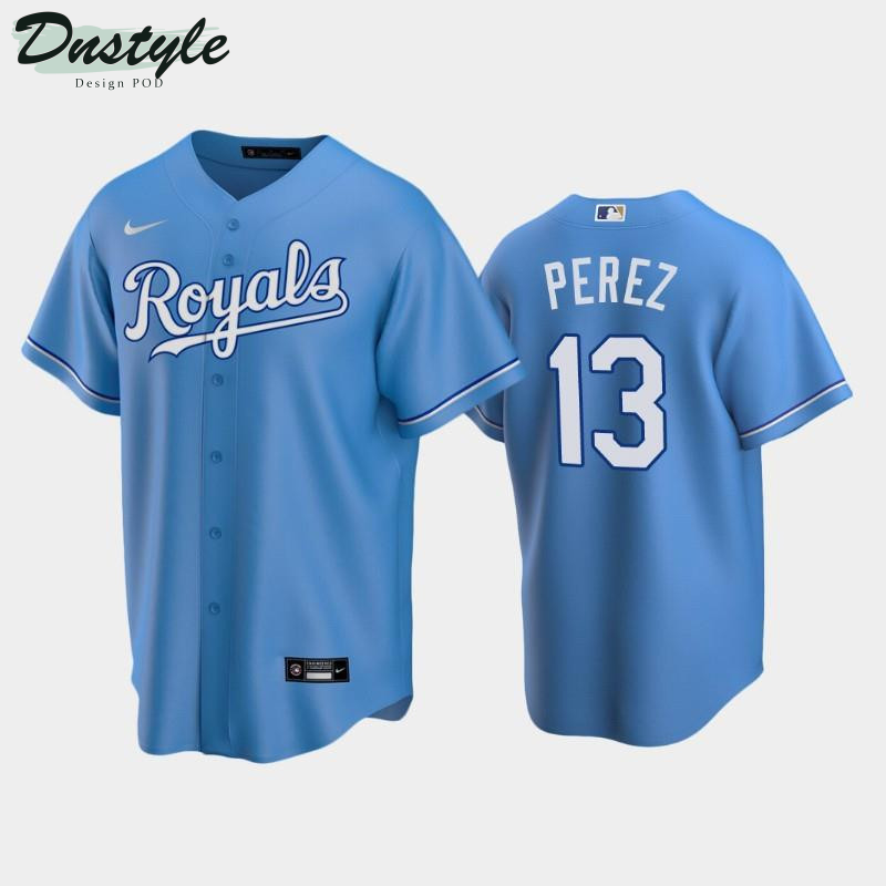 Royals #13 Salvador Perez Alternate Jersey Light Blue MLB Jersey