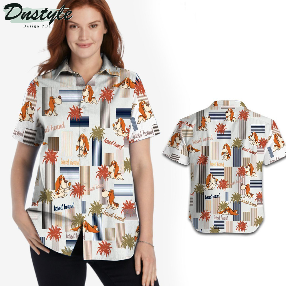 Cute Basset Hound 3D Tropical Hawaiian Shirt
