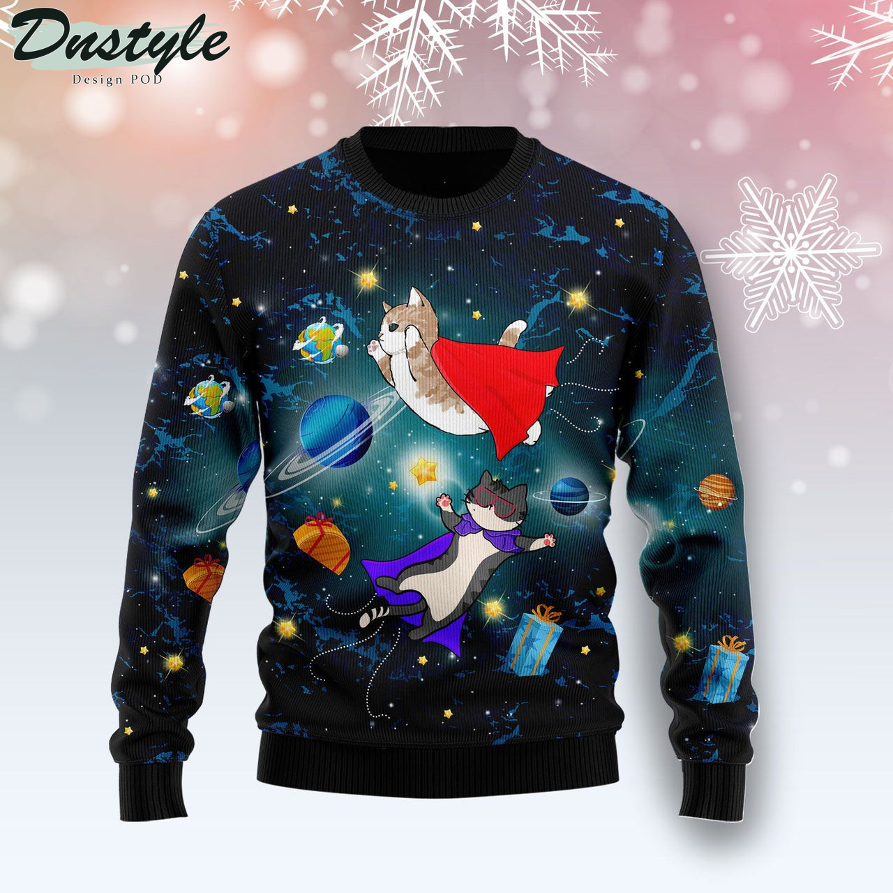 Cat Galaxy Fly Ugly Christmas Sweater