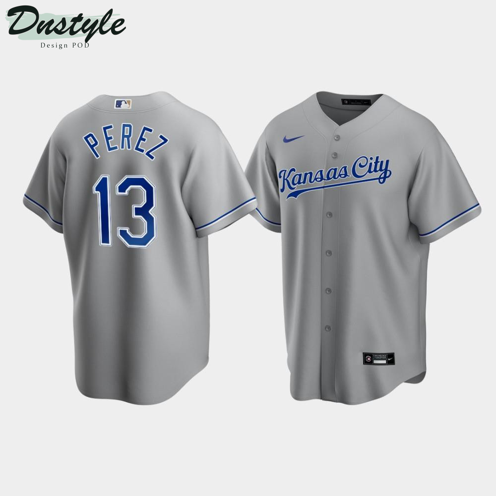 Men’s Kansas City Royals Salvador Perez #13 Gray Road Cool Base Jersey MLB Jersey