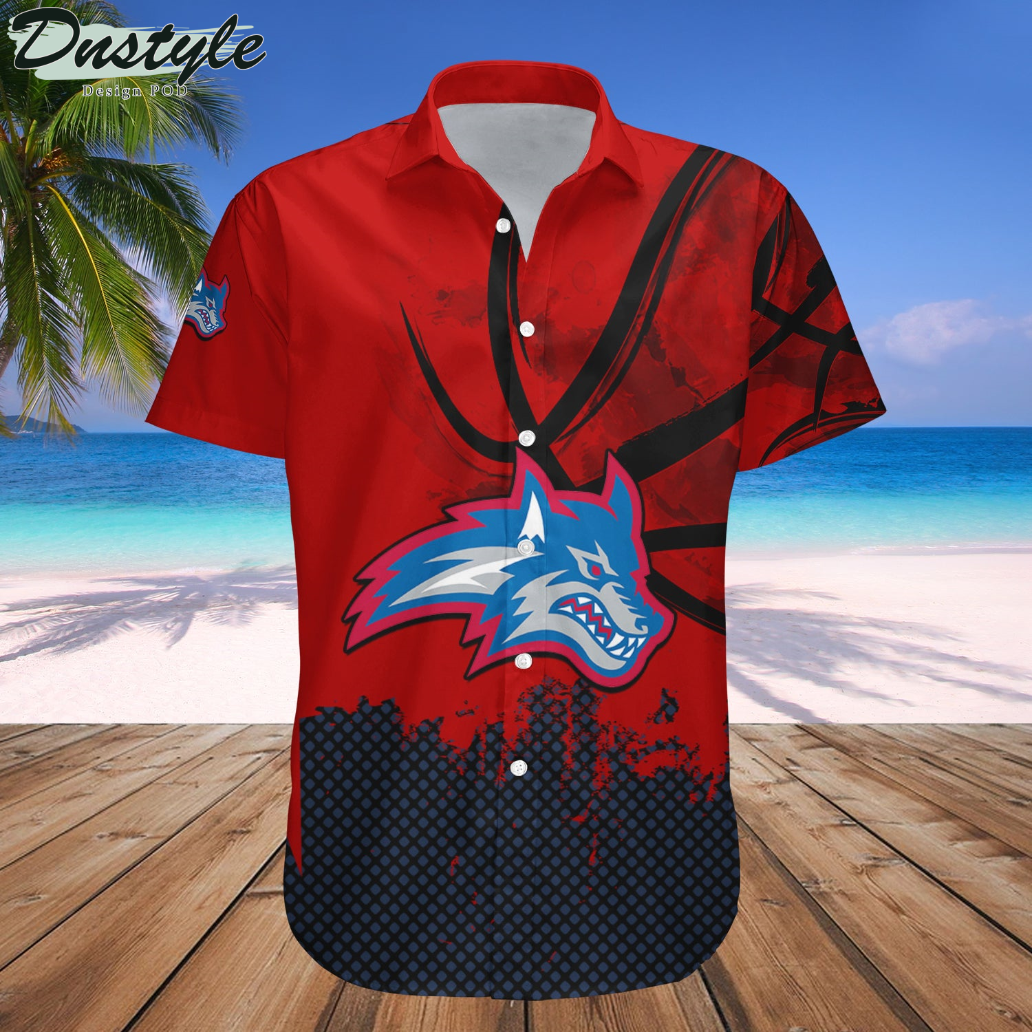 Stony Brook Seawolves Basketball Net Grunge Pattern Hawaii Shirt