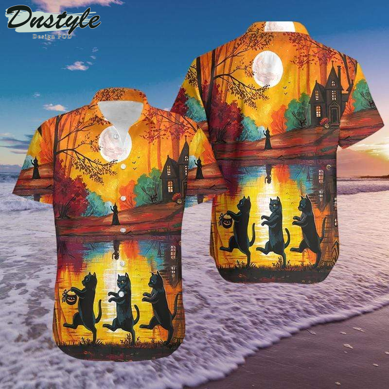 Halloween Walking Cat Hawaiian Shirt