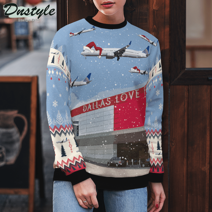 United Airlines Boeing 737-900 over Dallas Love Field Ugly Merry Christmas Sweater