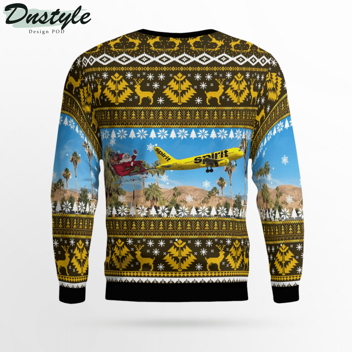 Spirit Airlines Airbus A319 With Santa Over Palm Springs Ugly Christmas Sweater