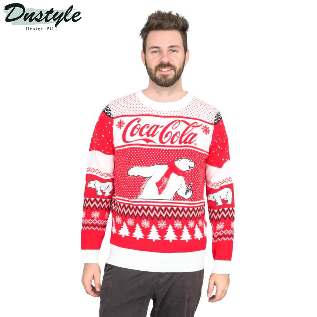 Coca-Cola Polar Bear Coke and Trees Ugly Christmas Sweater